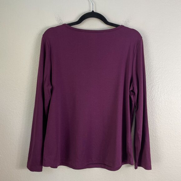 LL Bean Womens Petite Large Long Sleeve 100% Supima Cotton Purple Crewneck Top - Picture 6 of 6